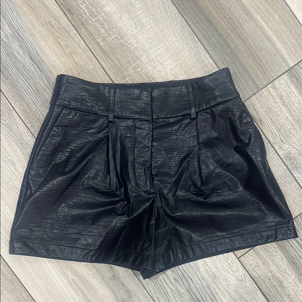 Black Croc-Embossed Women's Shorts
